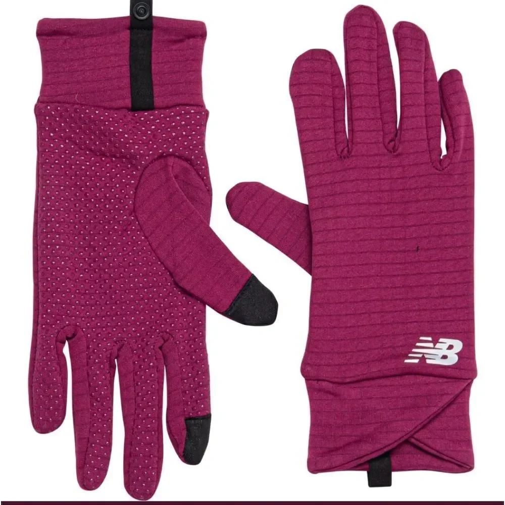 New Balance Women Pink Grid Fleece Touch -Tip Technology Gloves Size Lar…